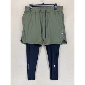 Born Tough Mens Athletic Shorts With Built In Tights Olive Green Size L